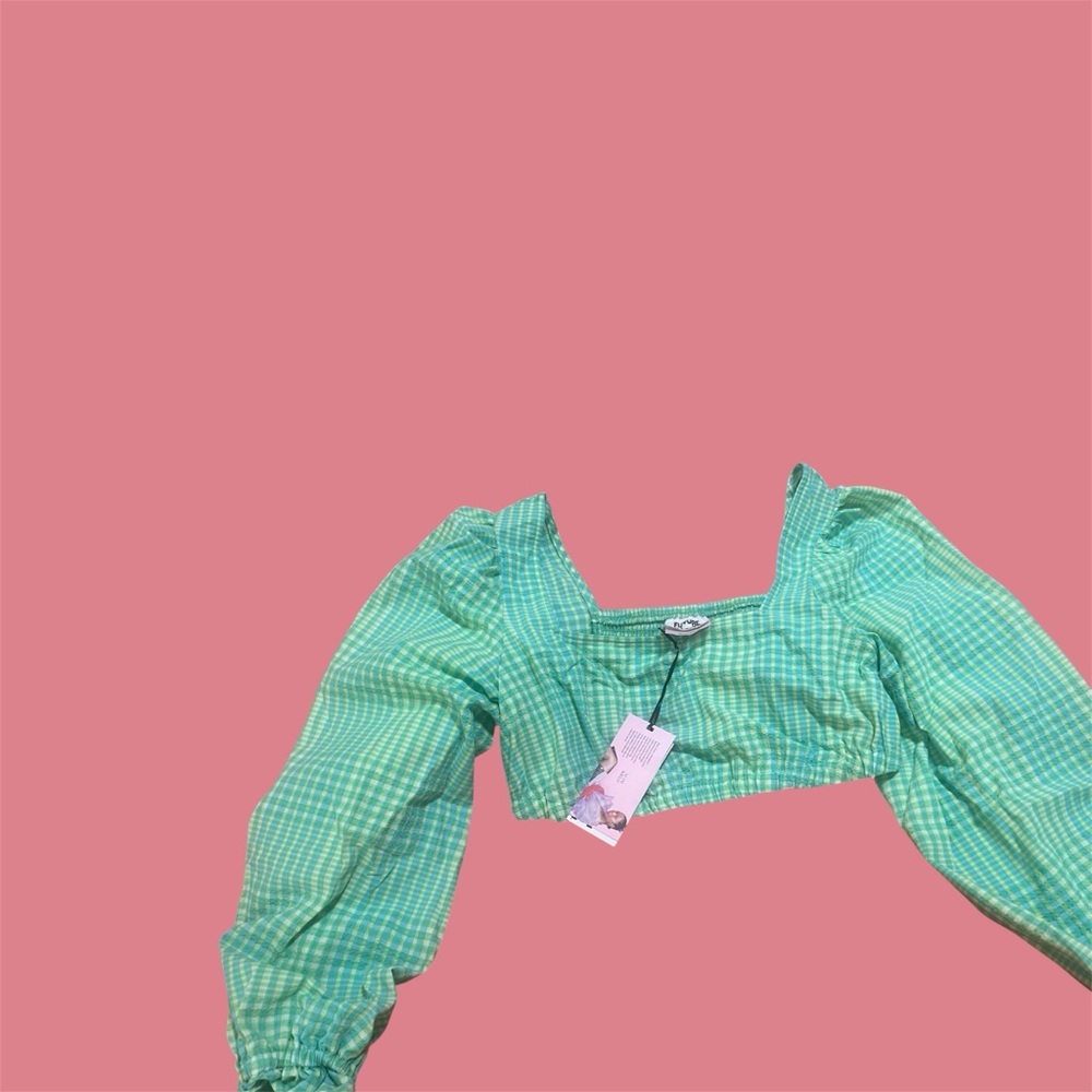 Green Gingham Crop Top